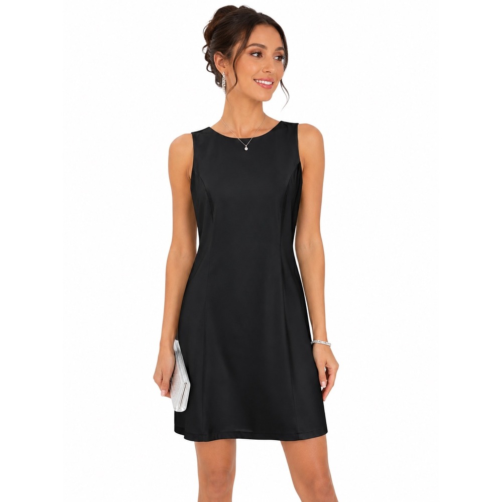 Hugo Buscati Collection Black 100% Silk Sleeveless Shift Dress 10 Minimalist